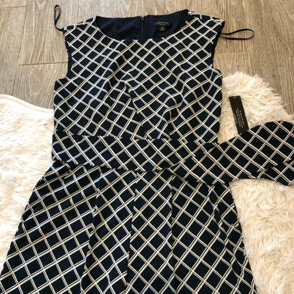 Tahari Womens Jumpsuit Blue White Diamond Stretch - Picture 3 of 7